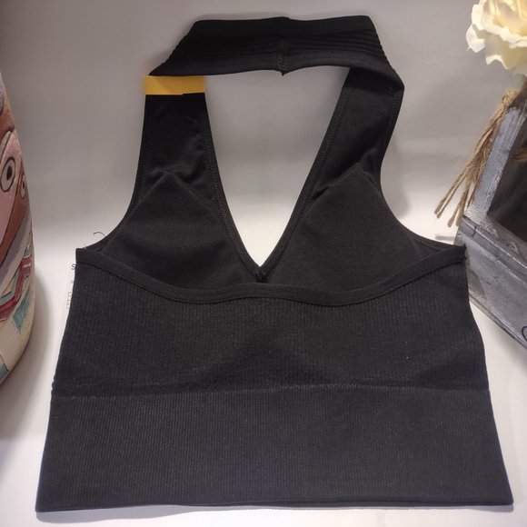 Nwt SO® Seamless Ribbed Halter Bralette Black Junior New - Picture 5 of 7